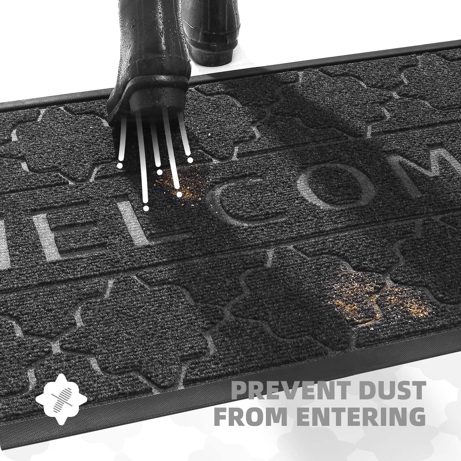 PABUBE Welcome Mat Front Door Mat Non-slip Doormat, Low Profile Outdoor Doormat Entry Rug for Entryway, Patio, Black Gray, 24" x 36"