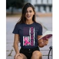 thumbnail image 2 of Breast Cancer Back The Pink American Flag US Women's T-shirt, M, Navy, 2 of 4