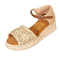 thumbnail image 3 of Rokment Womens Straw Crochet Woven Espadrilles Platform Dress Sandals Bohemian Beach Casual Peep Toe Ankle Strap Wedge Chunky High Heels Dressy Shoes for Travel Vocation Summer Beige Size 6.5, 3 of 4