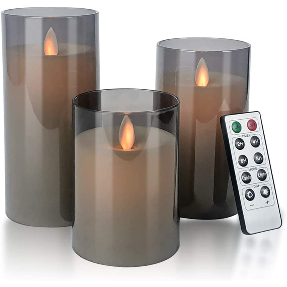 LED Flameless Candles Flickering with Remote Control and Timer 4 5 6 Set of 3 Real Wax Pillar Candles with Glass Shell Battery Operated Electric Candles with Moving Wick Dancing Flames 
