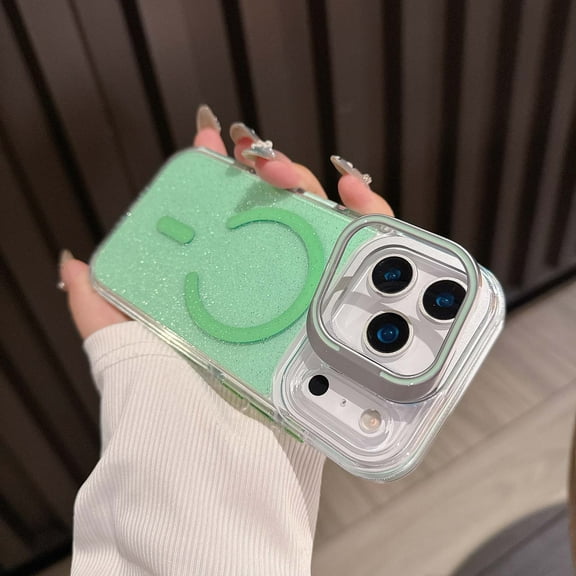 TECH CIRCLE for iPhone 15 Glitter Bling PC TPU Case [Compatible with MagSafe] with Camera Lens Stand Full Protection,Kickstand Luxury Cute Pretty Protection Magnetic Shockproof Cover,Green
