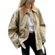 thumbnail image 1 of Chaquetas de Moda para Mujer, Otoño, con Cuello en Contraste, Cremallera, Algodón, Talla Grande, Informal, Cargo, Estilo Caqui S, 1 of 10