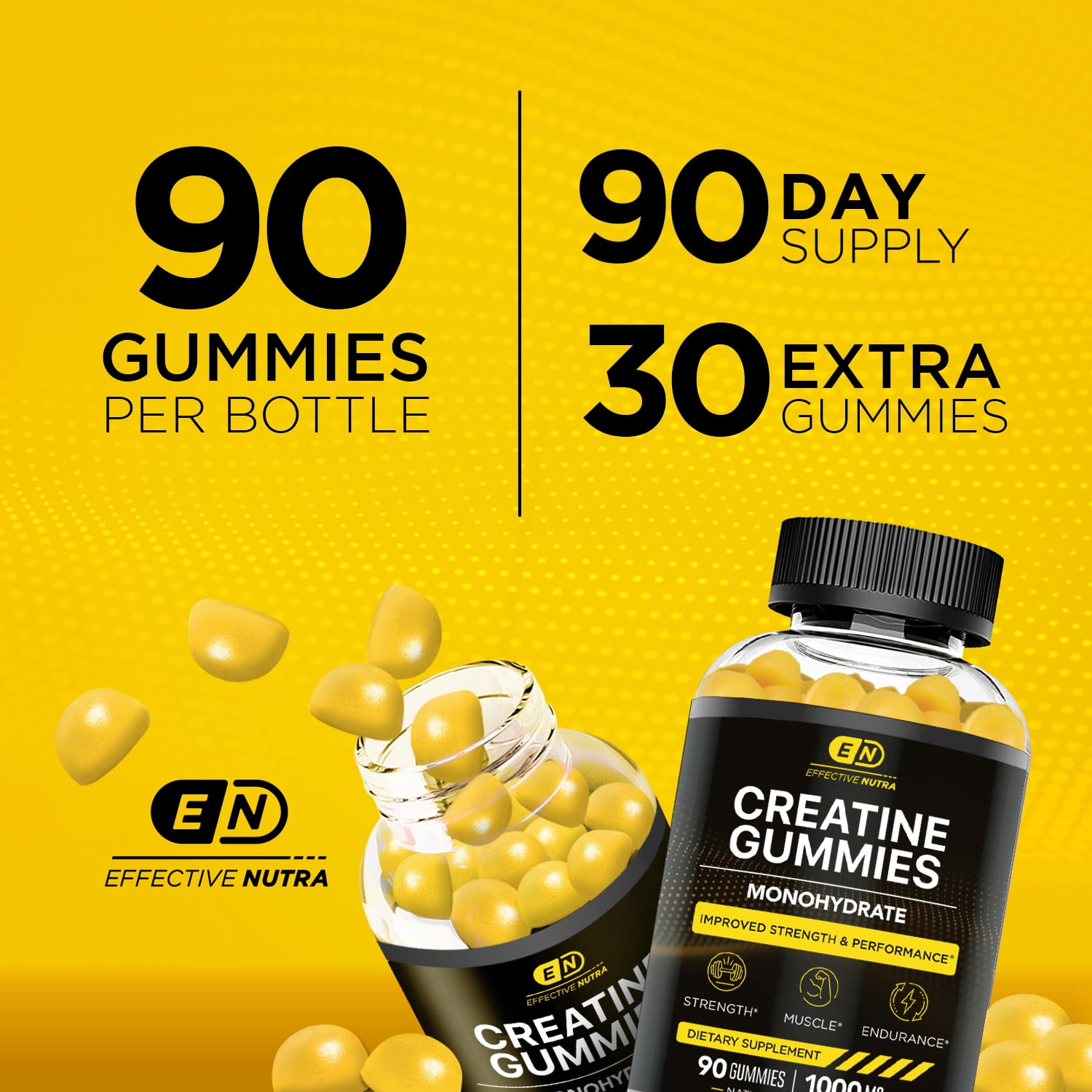 Effective Nutra Creatine Gummies for Men & Women - Creatine Monohydrate Gummies for Strength, Muscle, Energy - Natural Lemon Flavor (90ct)