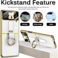 thumbnail image 3 of Samsung Galaxy Z Flip 4 Case with Strap Ring Holder, Luxury Leather with Electroplating Frame Cover Built-in Camera Lens Film Lanyard Protector Case for Z Flip 4 2022(Yellow), 3 of 14