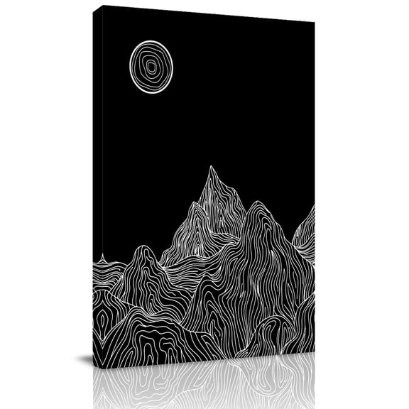 Abstract Line Peaks Canvas Wall Art for Living Room, Modern Geometric Lines Sunset Hills Moutains Black Poster Print Painting for Bedroom Office Home Decoration Wall Pictures Prepare To Hang 16"x16"