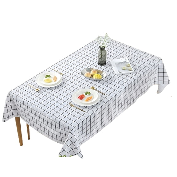 AUQ Checkered Tablecloth Plastic Rectangle Table Cloth for Dining Table Cover for Kitchen Party Patio Indoor Outdoor,White Plaid,54 x 71"