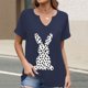 thumbnail image 2 of Corto para las Mujeres Casual Verano 2025 Pascua Impresión V-Cuello Camiseta, Ligero 95% Poliéster 5% Spandex Top para Toda la Temporada Hogar Y Diario, 2 of 7