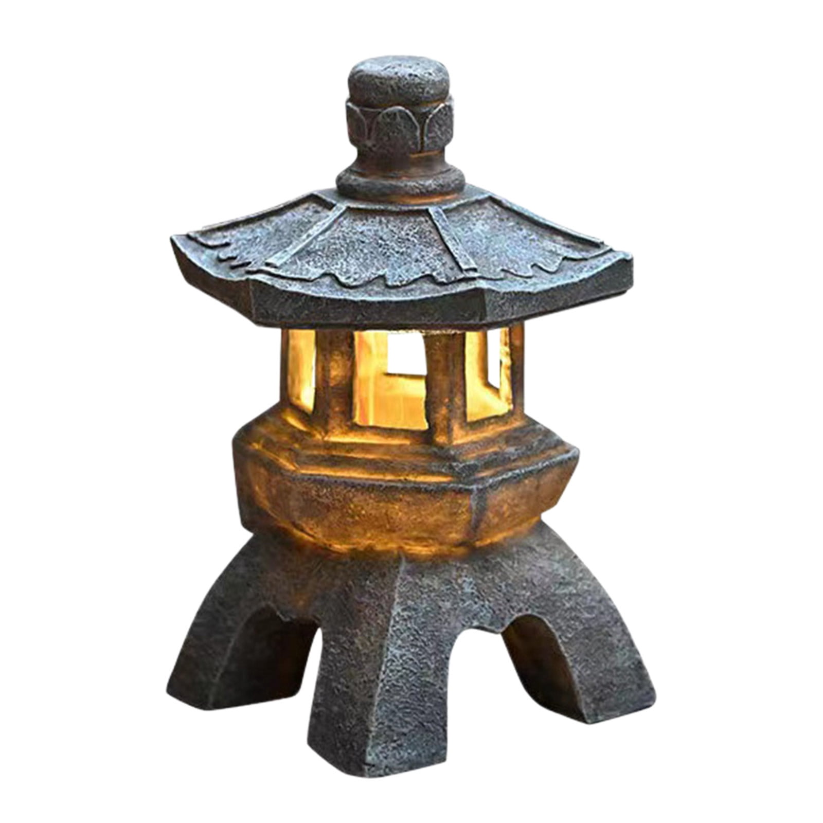 Fufafayo under $5 Solar Pagoda Lantern Garden Statue,Indoor Outdoor Zen Asian Decor for Landscape Balcony,Garden,Patio,Porch Yard Art Ornament,Polyresin, Stone Finish