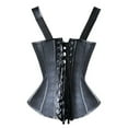 thumbnail image 3 of Steampunk Rock Faux Leather Buckle-up Corset Bustier with Zipper Basque Top, 3 of 5