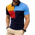 thumbnail image 5 of Men's Casual Button Down Shirt Patchwork Turndown Collar Short Sleeve Breathable Quick Dry Polyester Blend Stretch for Daily Work Vacation Streetwear | Zenithor,Navy 2XL, 5 of 9