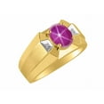 thumbnail image 3 of RYLOS Men's Rings 14K Yellow Gold Rings Classic Designer  9X7MM Oval Gemstone &  Sparkling Diamond Ring Star Ruby July Birthstone Ring Size 8, 3 of 6