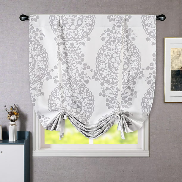 DriftAway Samantha Tie Up Curtain Floral Damask Pattern Room Darkening  Thermal Insulated Adjustable Balloon Curtain Shade for Small Window Rod  Pocket 1 Panel 39 Inch by 55 Inch Gray - Walmart.com
