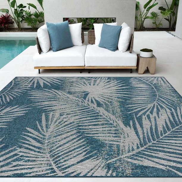 HR HANDCRAFT RUGS Waterproof Leaf Pattern Outdoor RugStain/Fade