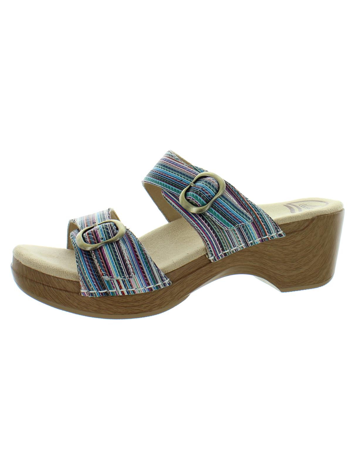 Dansko Womens Sophie Stripe Leather Slip On Slide Sandals
