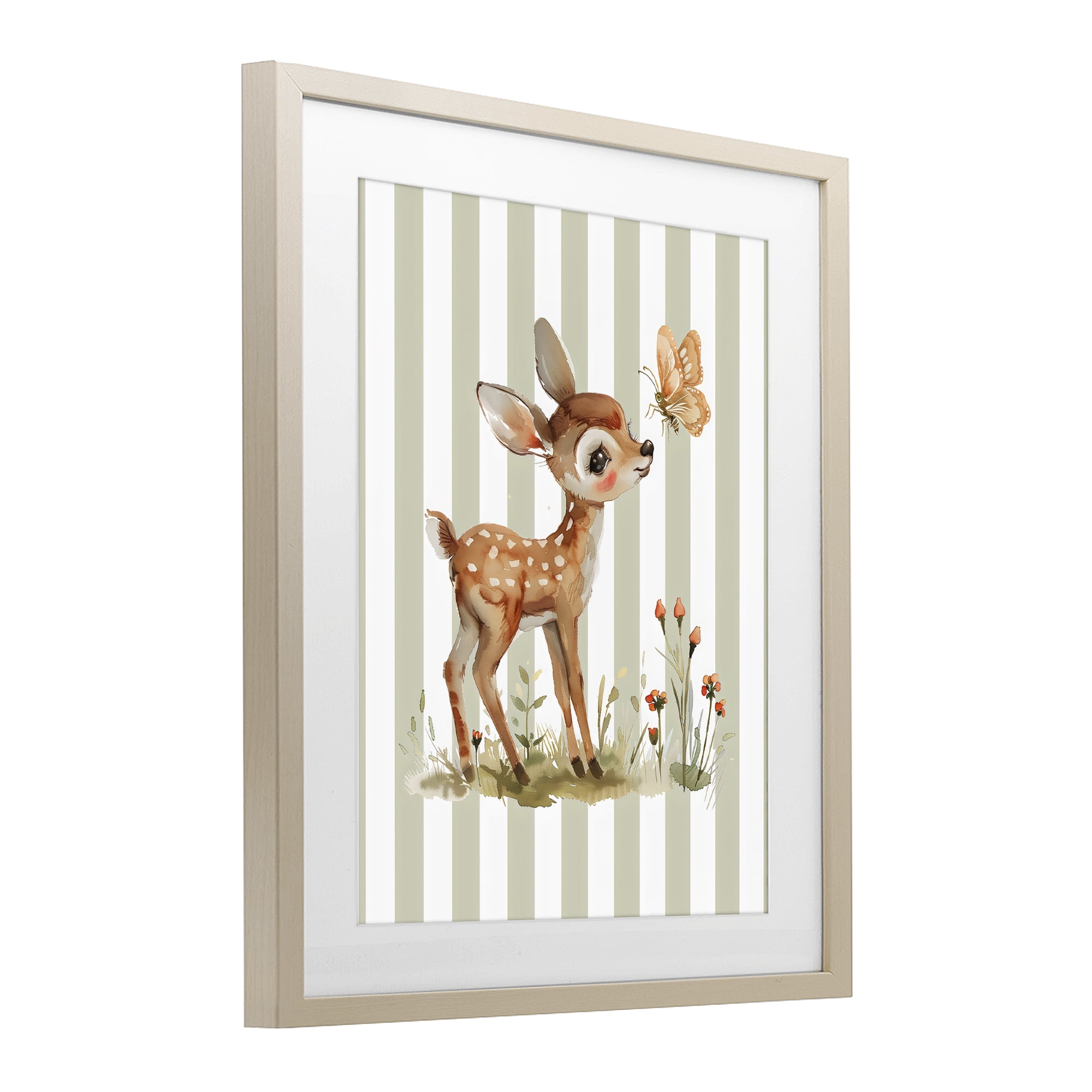 Stupell Industries Baby Deer with Butterfly Birch Framed Print Under Glass, design by LSR Design Studio