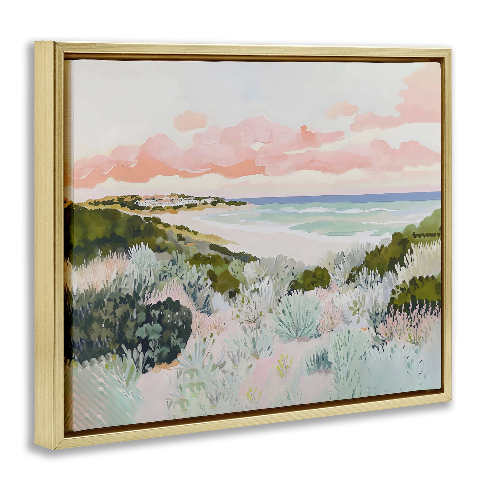 Stupell Industries Beach Grasses & Pastel Skies Gold Framed Floater Canvas Wall Art, design by The Prints Vibe