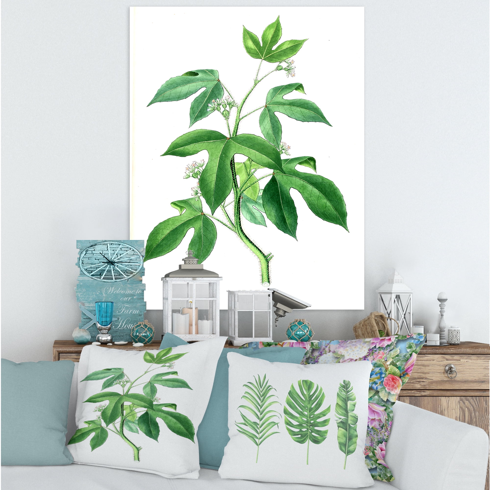 Designart ' Ancient Green Leaves Plants V ' Traditional Canvas Wall Art Print