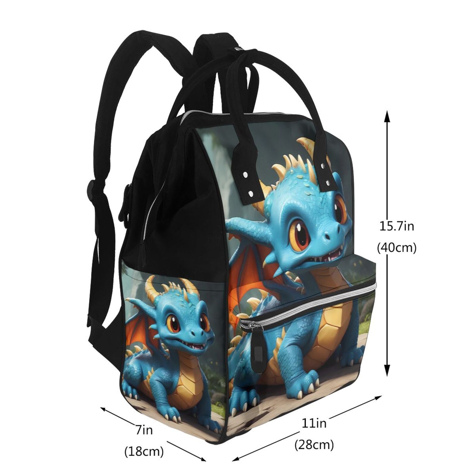 Defioc Adorable Blue Baby Dragon for Baby Diaper Bag Backpack - Baby Bag for Boys & Girls - Diaper Backpack - Large Travel Diaper Bags- Baby Registry Search & Shower Gifts