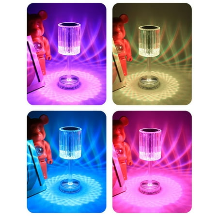 

Crystal Diamond Rose Table Lamp Remote and Touch Control Nightstand Lamps RGB LED Night Light Bedside Lamps Dimmable USB Rechargeable Decoration for Home Office Dating Place Party