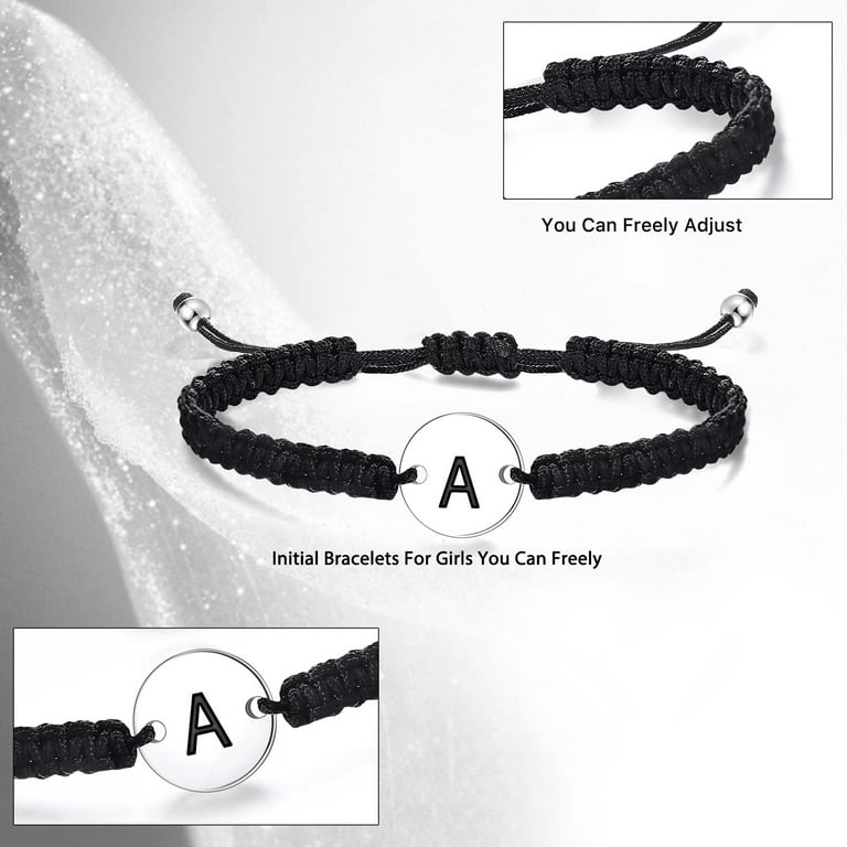 Black Initial Bracelet for Women Men Initial K Charm Letter Bracelets Black String Bracelets with initials Handmade Rope Braided Personalized