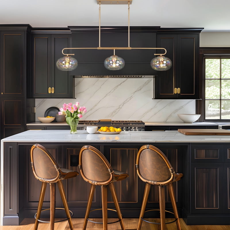 LNC 47.2-in Oversized 3-Light Matte Gold and Iridescent Glass Modern/contemporary Textured glass Linear Large Hanging Kitchen Island Light
