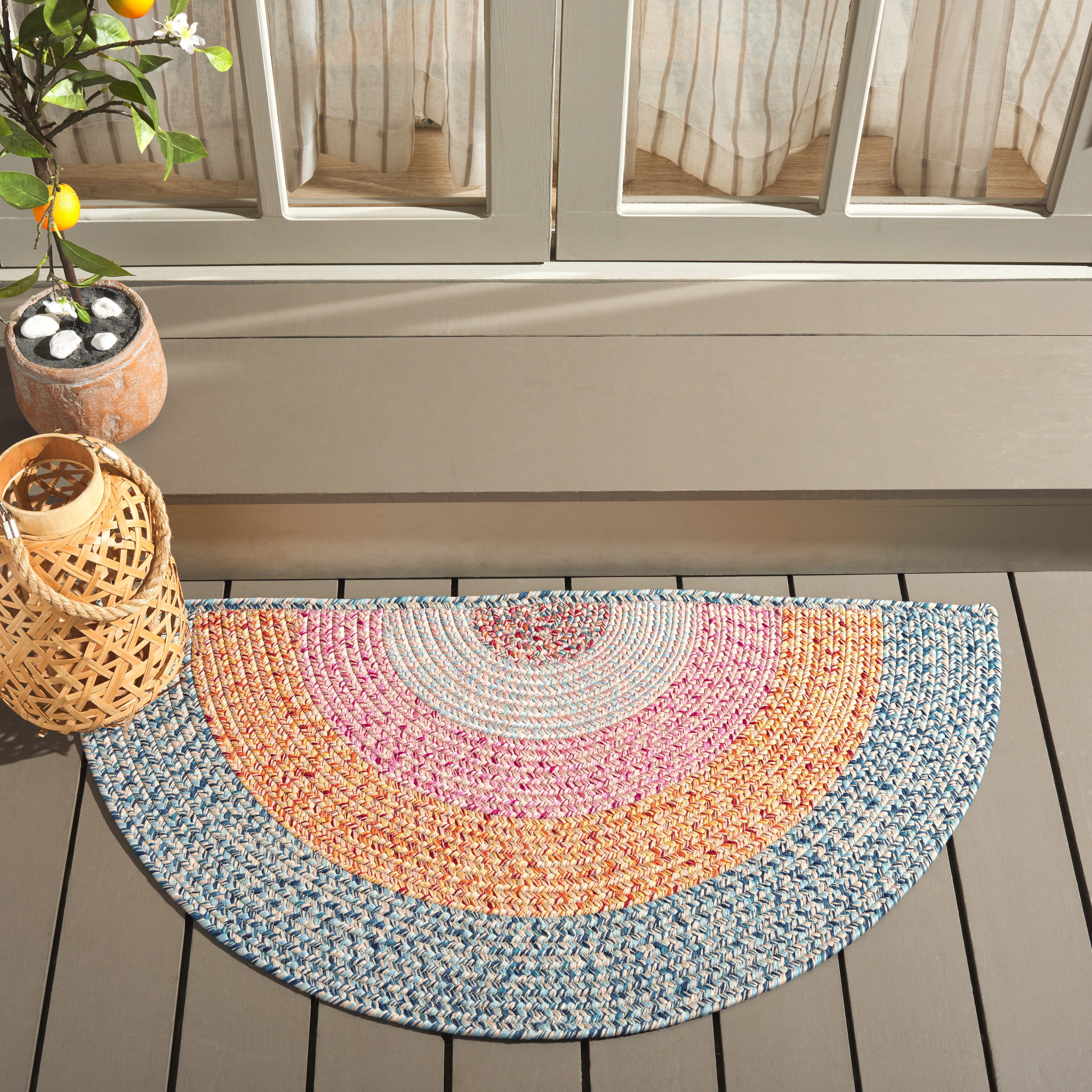 SAFAVIEH Braided Kent Geometric Machine Washable Reversible Area Rug, Aqua/Pink, 2' x 4' Half Moon