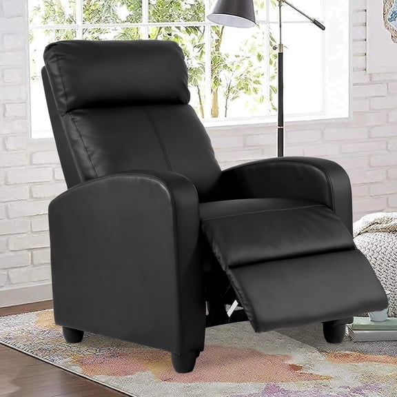 Massage Recliner Chair, PU Leather Recliner Chair, Recliner Sofa for Adults, Home Theater Seating with Lumbar Support for Bedroom Living Room with Padded Seat Backrest, Black