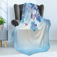 thumbnail image 4 of Flower Soft Flannel Fleece Throw Blanket, Orchids Natural Flowers Reflections on the Water for Spring Calming Art, Cozy Plush for Indoor and Outdoor Use, 60" x 80", Blue and Purple, by Ambesonne, 4 of 5