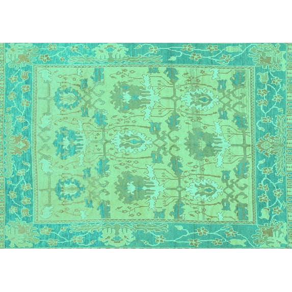 Ahgly Company Machine Washable Indoor Rectangle Abstract Turquoise Blue Modern Area Rugs, 8' x 10'