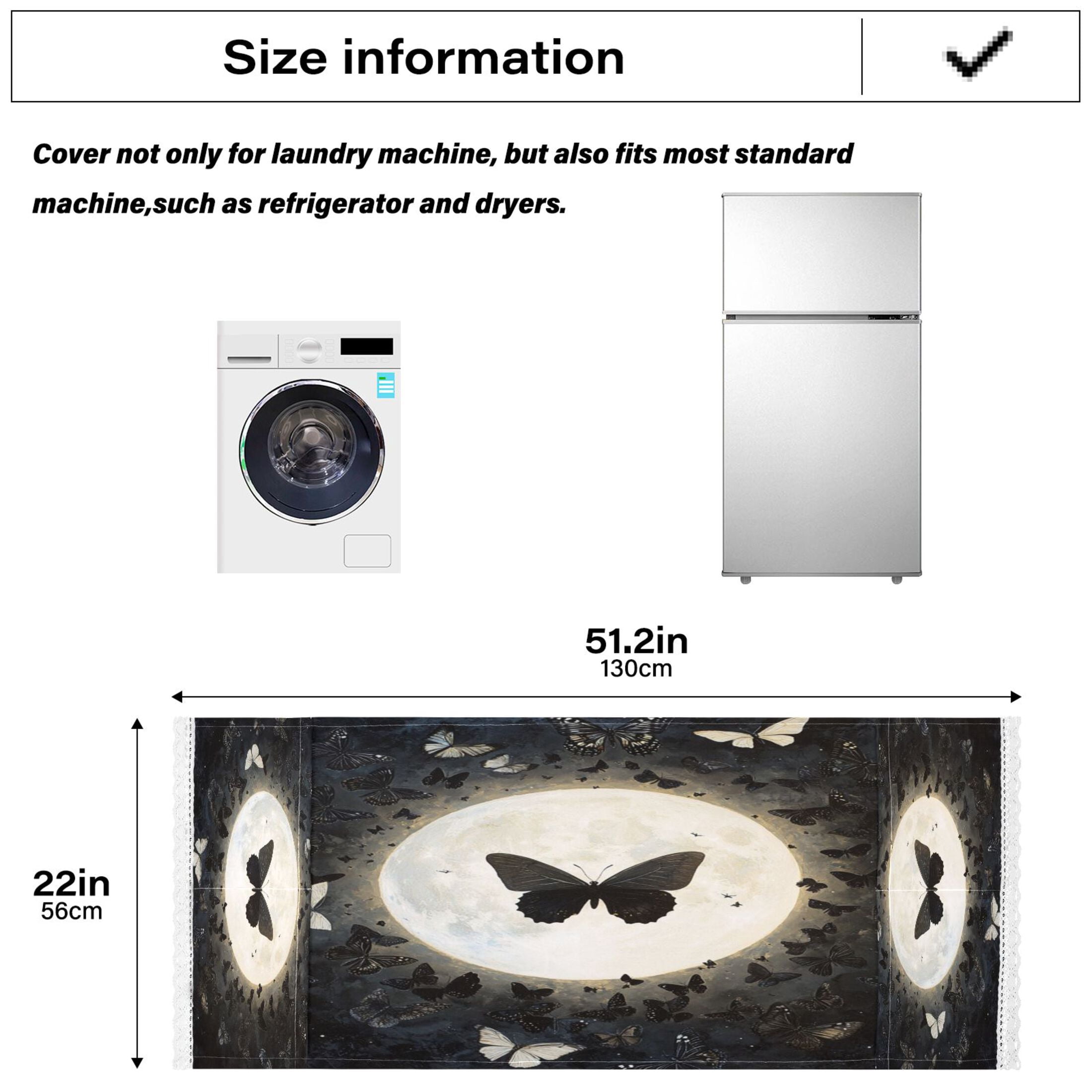 Washing Machine Cover 51.2x22in, Durable Polyester Dust Cover with Lace Trim and Side Pocket for Appliances Moonlight Butterfly