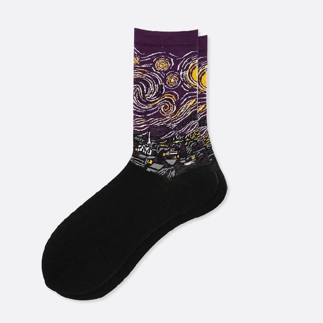 Calcetines de algodón con estrellas para hombre, calcetines con pinturas famosas, calcetines con pintura al óleo de Mona Lisa, calcetines para hombre