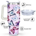 thumbnail image 3 of Colorful Purple Flowers 40 Oz Tumbler with Handle Lid and Straw, Stainless Steel Double Walled Vacuum Insulated Cup, Cute Birthday Gifts Tumbler for Women Men Friends, 3 of 7