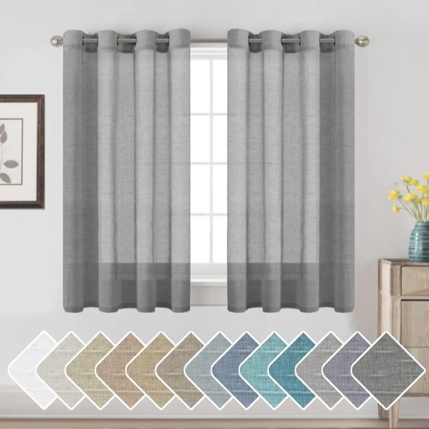 Cortinas de lino Paneles de cortina de mezcla de lino natural para sala de estar/cortinas transparentes de lino que reducen la luz 84 pulgadas de largo Juego de 2 paneles Paneles de ventana con ojales de níquel, gris carbón natural 52 pulgadas de ancho x 45 pulgadas de largo