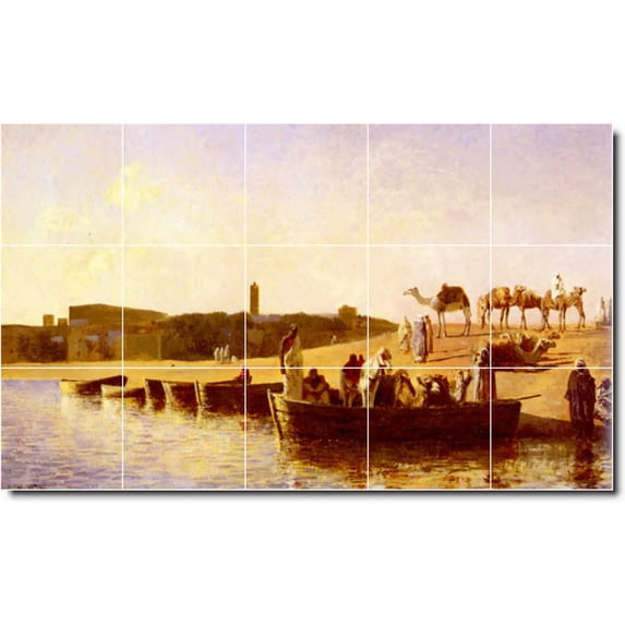 Ceramic Tile Mural-Edwin Weeks Waterfront Painting 153. 60" w x 36" h using (15) 12 x 12 ceramic tiles