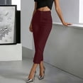 thumbnail image 5 of Miluxas Women's Work office Casual Cropped Pants Button Fly High Waist Straight Leg Dress Pants with Pockets Summer Solid Commute Street Pants Wine, 5 of 6