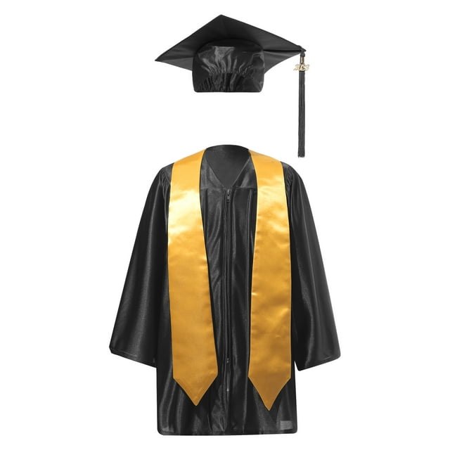 YONGHS Girls Graduation Gown Cap Set Kindergarten Preschool Church Robe Kids Children Uniform Outfit Black 24