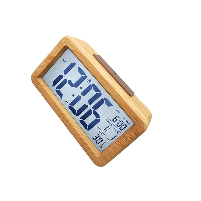 Xingzhi Wood Digital Clock Light-operated LCD Screen Button Control Simple Style Date Display Clocks Temperature Meter Backlight Type 3