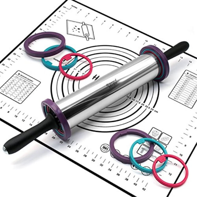 Stainless Steel Rolling Pin with Thickness Rings Large Heavy Duty