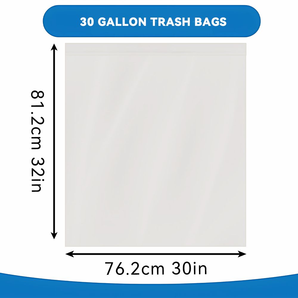 30 Gallon Disposable Trash Bags, 100 Count, White Large Garbage Bags, Multipurpose for Home Garden Industrial