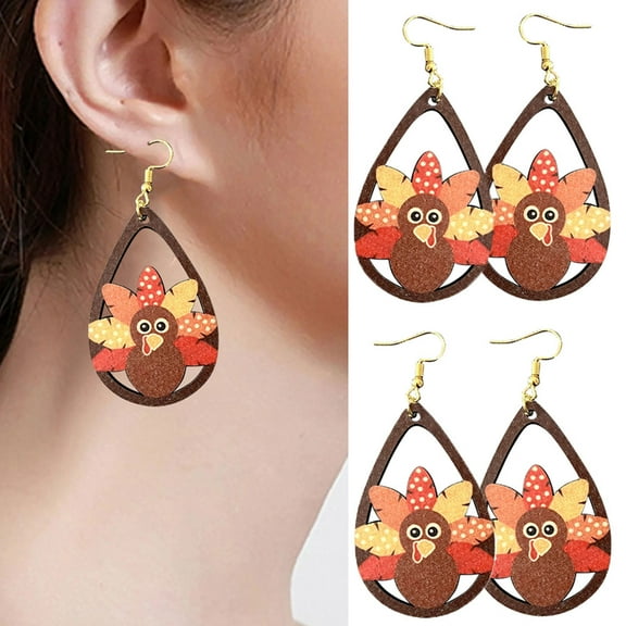 2 Pairs Thanksgiving Turkey Dangle Earrings for Women Lightweight Holiday Dangle Earrings Thanksgiving Fall Wooden Earrings