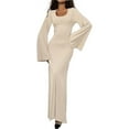 thumbnail image 3 of Vestido de Punto Acanalado para Mujer, Acampanada, Ajustado, Holgado e Informal. Color Albaricoque M, 3 of 8