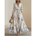 thumbnail image 3 of ZOELNIC Women's 2025 Fall Floral Print Maxi Dress V-Neck Empire Waist Long Sleeve A-Line Flowy Boho Party Dress, S, 3 of 8