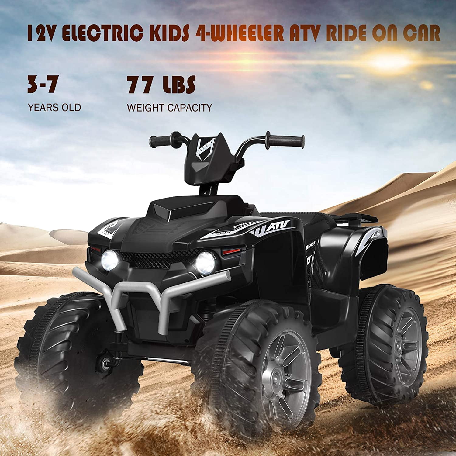 Infans 12V Kids 4-Wheeler ATV Quad Ride On Car w/ LED Light & Music Black