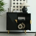 thumbnail image 3 of Industrial Style Self-Service Storage Cabinet, Console Table with Black V-Shaped Decorative Elements and 2 Doors, Suitable for Living Room, Dining Room, Hallway, Bedroom, Black, 3 of 9
