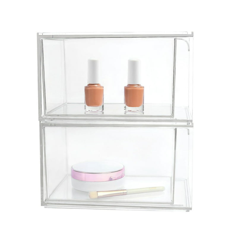 2PCS Stackable Makeup Organizer Storage Drawers, Clear Storage