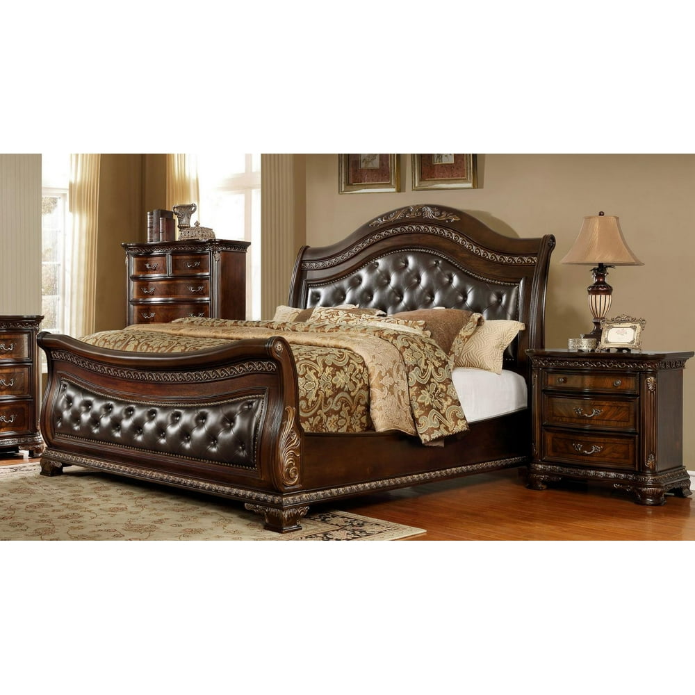 Leather Headboard Sleigh King Size Bedroom Set 3Pcs McFerran B9588