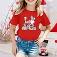 thumbnail image 2 of MIXUE Kids Girls Tops & T-Shirts Kids Summer Easter Bunny Round Neck Petal Sleeve Casual Solid Color Pullover Tshirts Holiday Wear,Red,6-7 Years, 2 of 4
