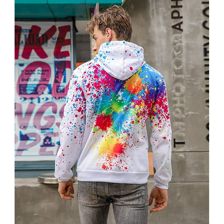 Guys Cool Red Yellow Green Paint Fuzzy Hoodys for Women Mens Color Block Graphics Red Fashion Lightweight Crewneck Hoodies Pullover Sweater Shirts