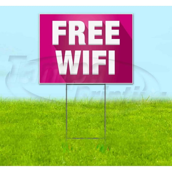 Free Wifi (18" x 24") Yard Sign, Includes Metal Step Stake