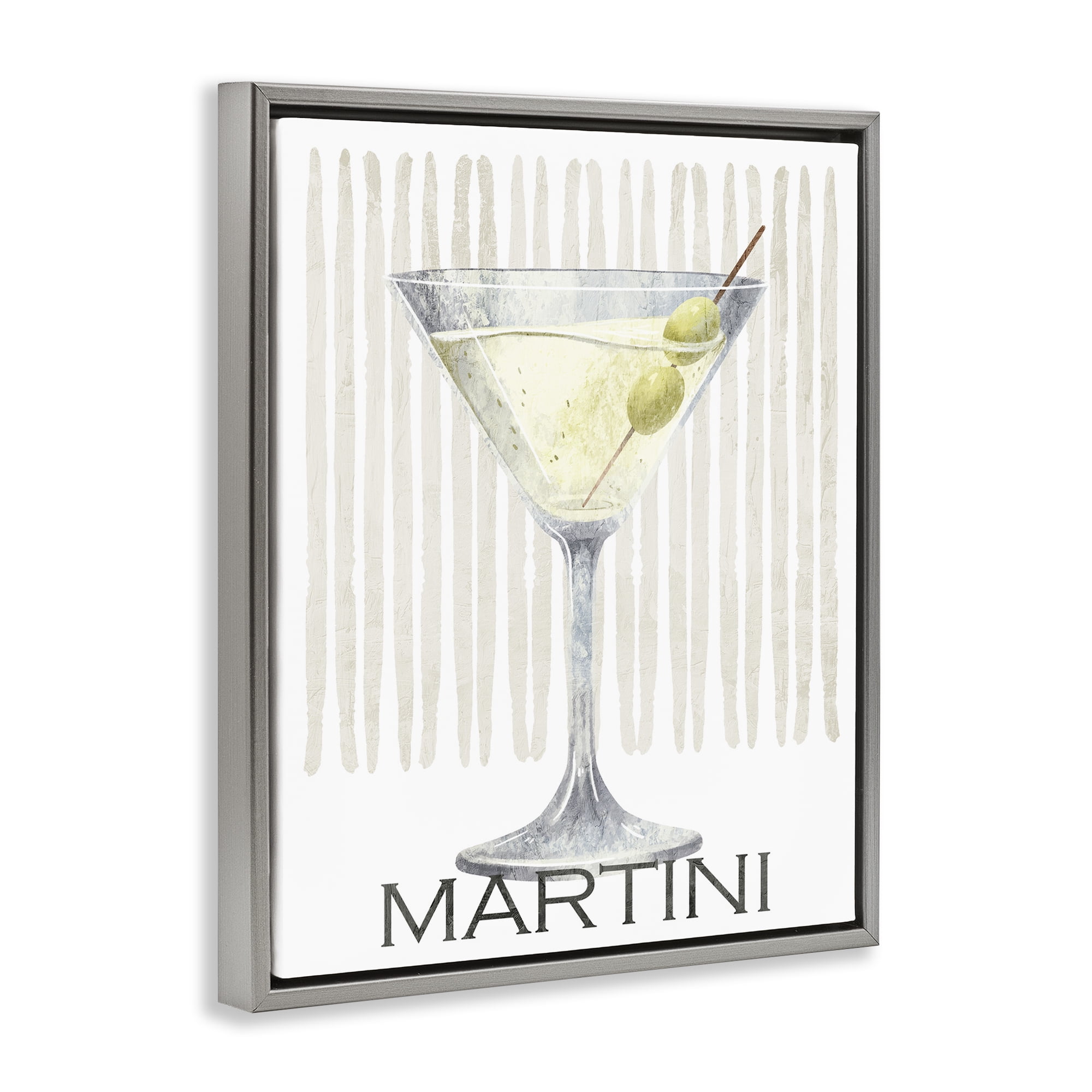 Stupell Industries Subtle Martini Drink Gray Framed Floater Canvas Wall Art, design by Kim Allen